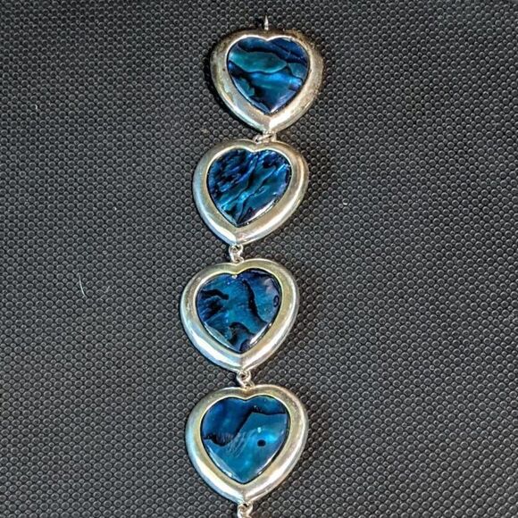 QVC Vintage Sterling Silver Abalone Shell Heart Shaped Chain Bracelet 8” - Picture 1 of 5